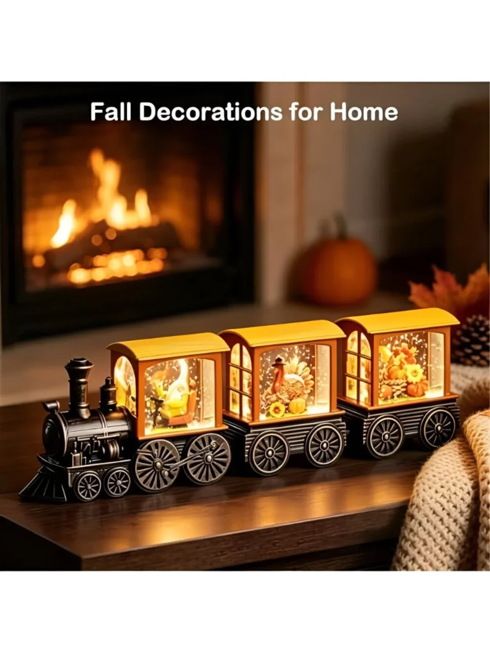 Fall Snow Globe Lantern Fall Decorations for Home, Lighted Fall Decor with